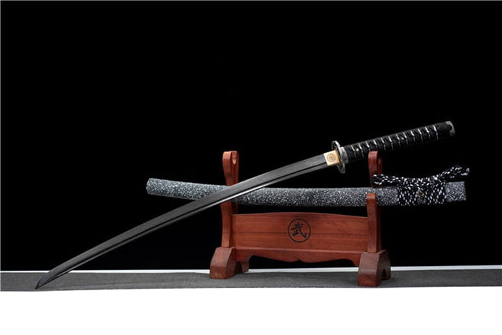 boxkatana Hand Forged Japanese Samurai Katana Eagle Eye Pattern Steel Black Blade