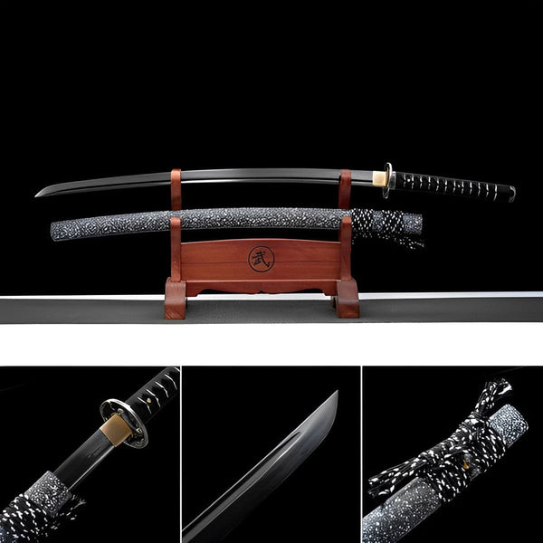 boxkatana Hand Forged Japanese Samurai Katana Eagle Eye Pattern Steel Black Blade