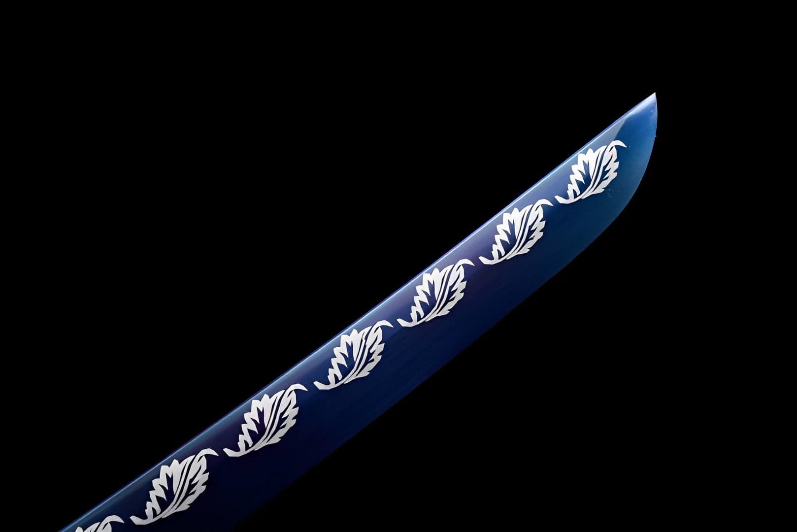 boxkatana Hand Forged Japanese Samurai Katana Fall Moon Sword 9260 SPpring Steel Roasted blue engraving on the blade