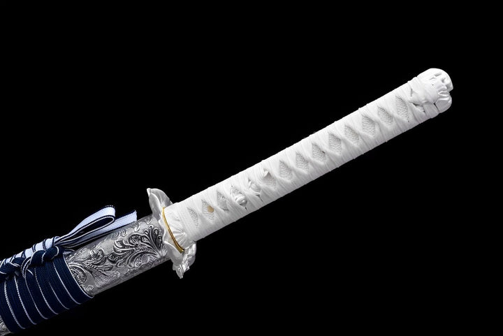 boxkatana Hand Forged Japanese Samurai Katana Fall Moon Sword 9260 SPpring Steel Roasted blue engraving on the blade