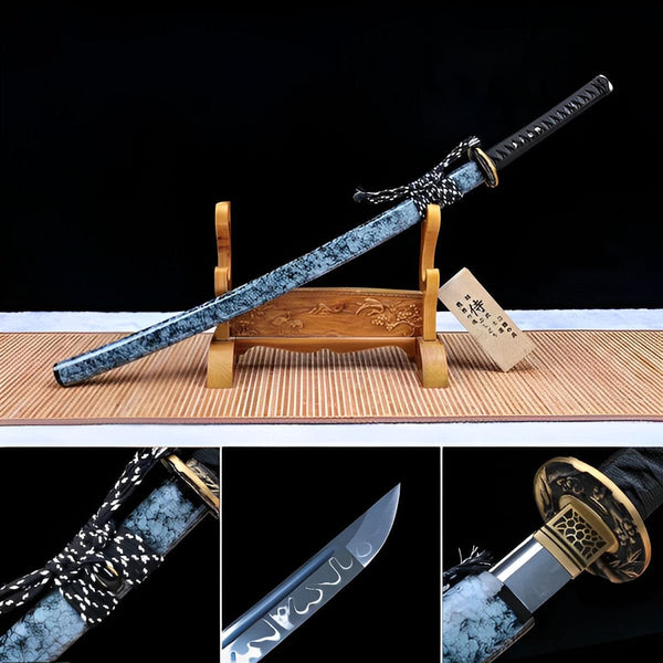 boxkatana Hand Forged Japanese Samurai Katana Fine Iron Mounted Burnt Edge T10 Carbon steel Blue