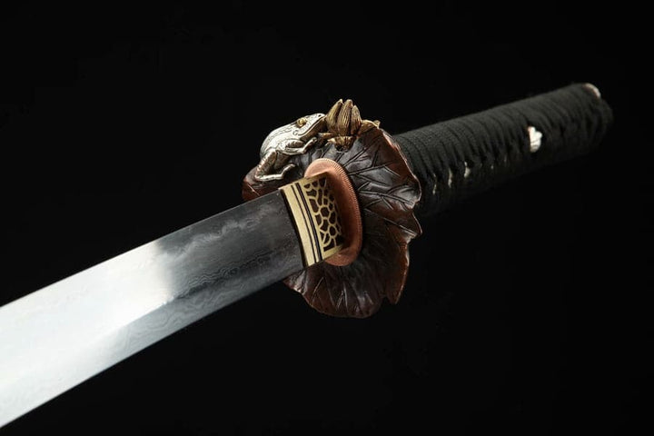 boxkatana Hand Forged Japanese Samurai Katana Frog Prince Pattern Steel Gilt Silver Guard