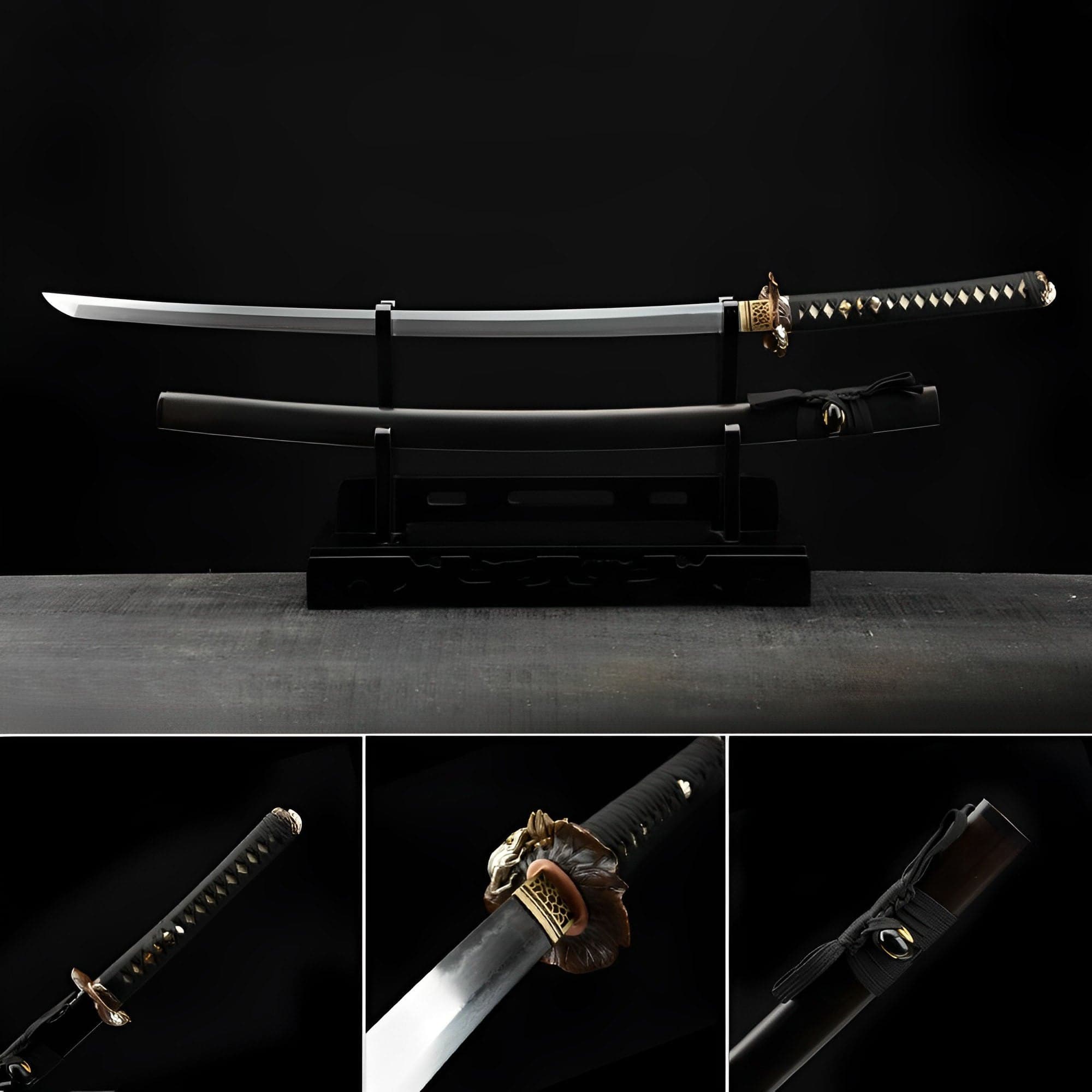 Hand Forged Japanese Samurai Katana Frog Prince Pattern Steel Gilt Sil ...