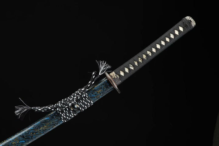 boxkatana Hand Forged Japanese Samurai Katana Green Dragon Blade Plate Pattern Steel Blue