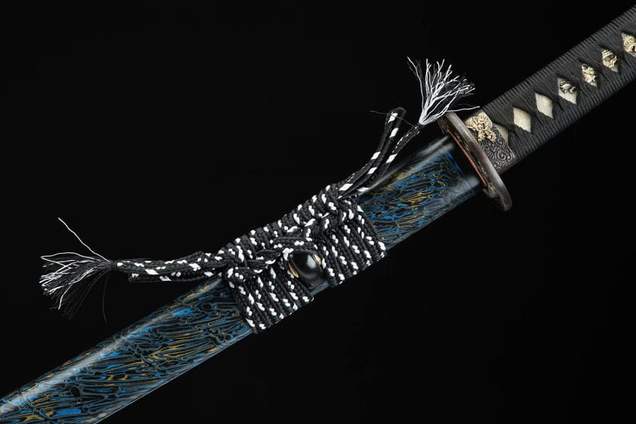 boxkatana Hand Forged Japanese Samurai Katana Green Dragon Blade Plate Pattern Steel Blue