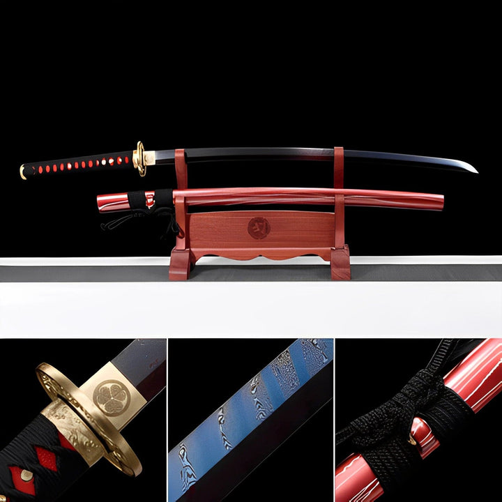 boxkatana Hand Forged Japanese Samurai Katana Naraka：Bladepoint Pattern Steel Blade baking blue