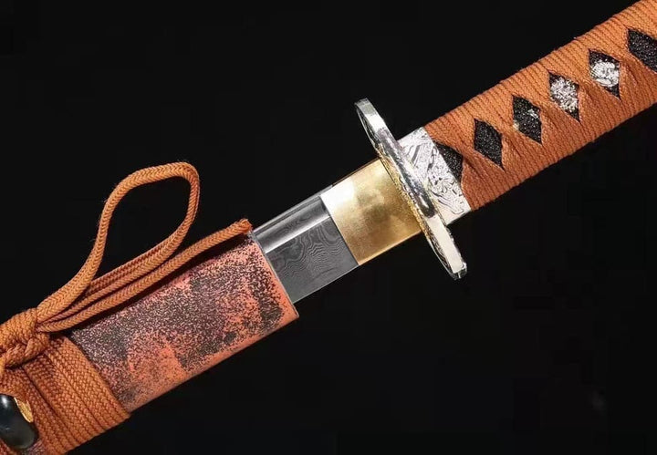 boxkatana Hand Forged Japanese Samurai Katana Silver Tiger Pattern Steel Full Tang