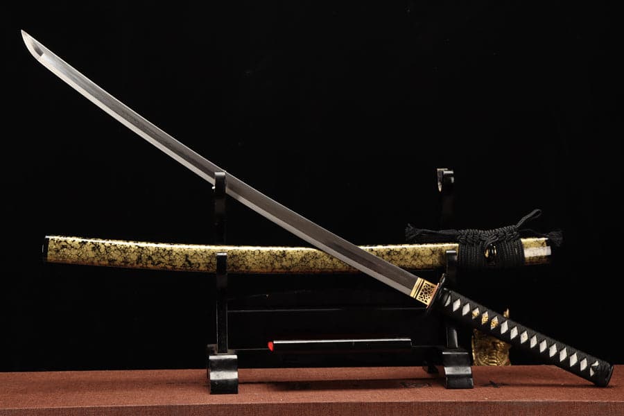 boxkatana Hand Forged Japanese Samurai Katana Yama T8 carbon tool steel Yellow engraved knife sheath