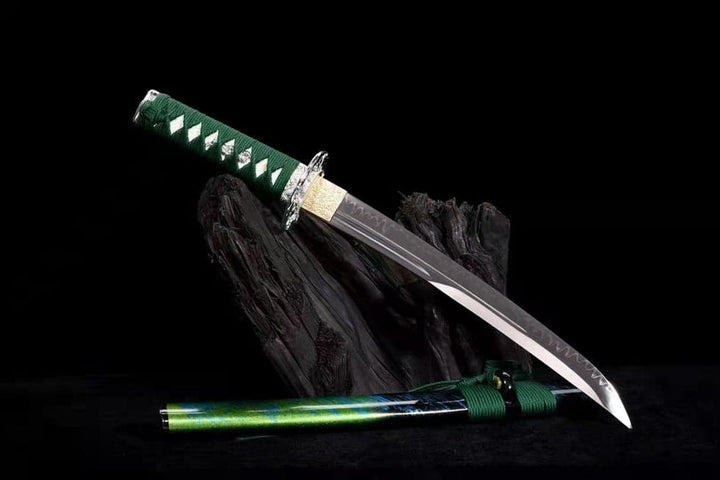 boxkatana Hand Forged Japanese Tanto Jade T10 Carbon steel Short Sword Turns the soil to burn blade