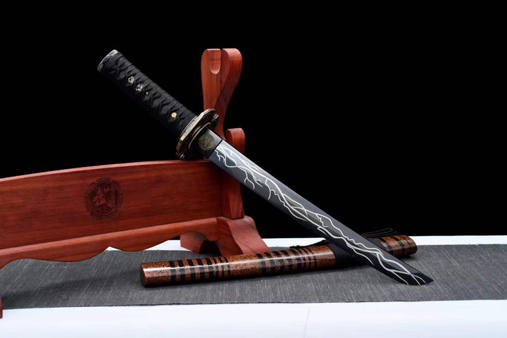 boxkatana Hand Forged Japanese Tanto Storm Short Sword Manganese Steel Blackened blades