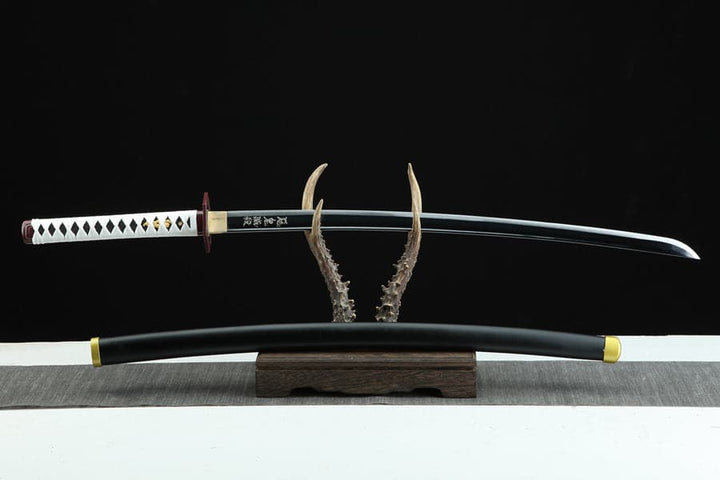 boxkatana Handmade Anime Katana Demon Slayer Giyu Tomioka Nichirin Sword 1045 High Carbon Steel Black Blade