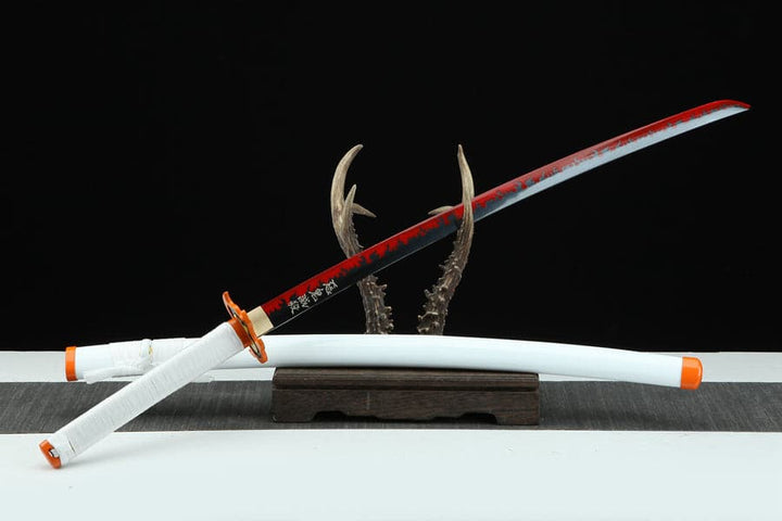 boxkatana Handmade Anime Katana Demon Slayer Kyojuro Rengoku Nichirin Sword 1045 High Carbon Steel White