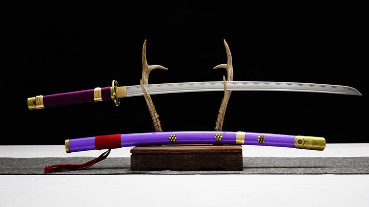 boxkatana Handmade Anime Katana One Piece Roronoa Zoro's Enma Sword 1045 High Carbon Steel White blade Purple