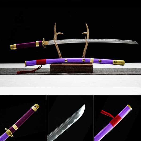 Handmade Anime Katana One Piece Roronoa Zoro's Enma Sword Purple Blade 1095  High Carbon Steel Purple