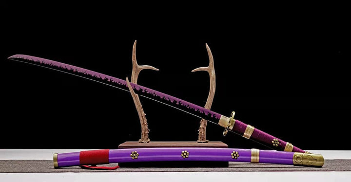 boxkatana Handmade Anime Katana One Piece Roronoa Zoro's Enma Sword Purple Blade 1045 High Carbon Steel Purple