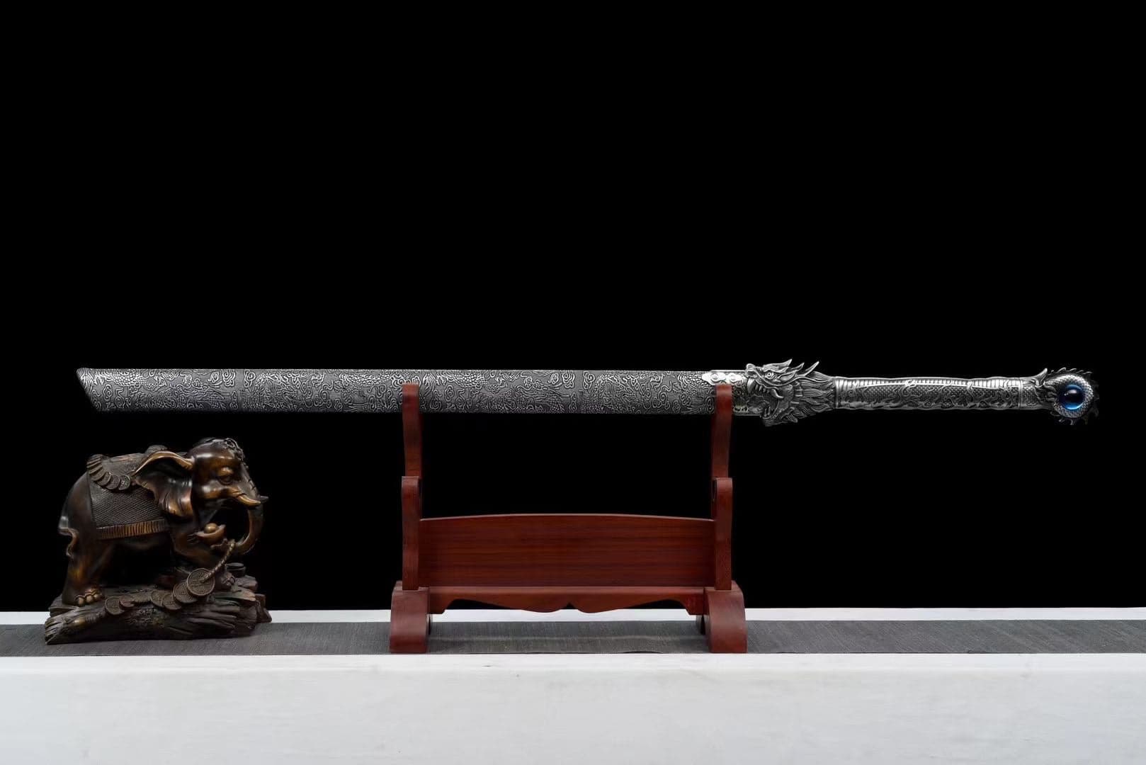 boxkatana Handmade Ao Tian Manganese Steel Chinese Sword Baked blue engraving