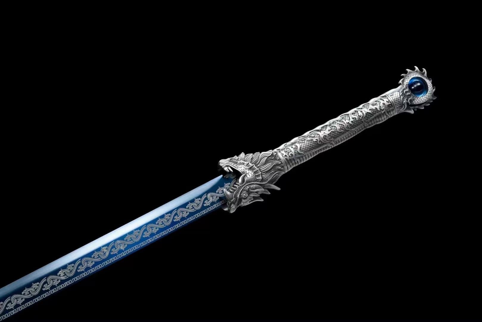 boxkatana Handmade Ao Tian Manganese Steel Chinese Sword Baked blue engraving