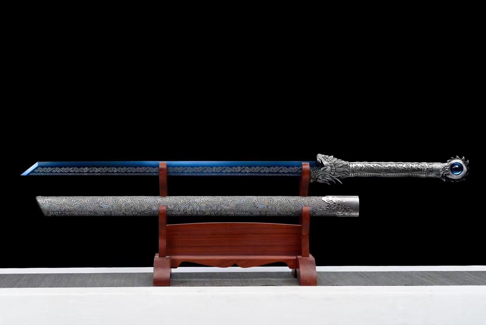 boxkatana Handmade Ao Tian Manganese Steel Chinese Sword Baked blue engraving