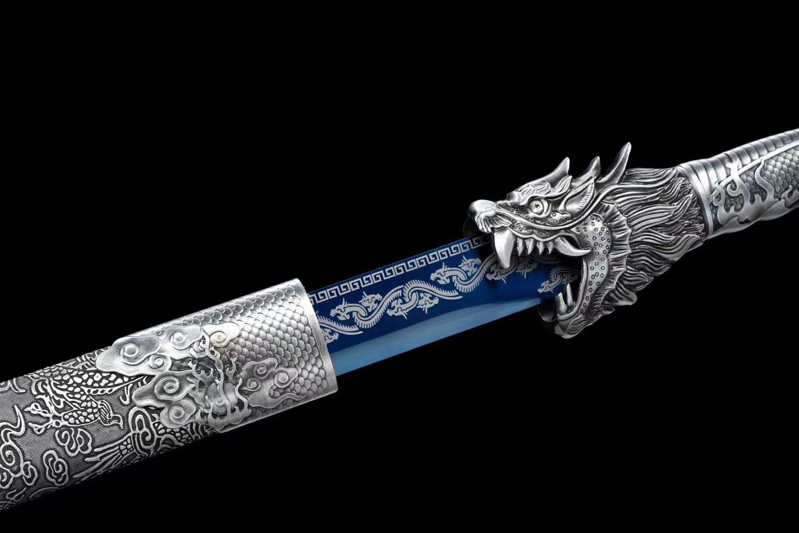 boxkatana Handmade Ao Tian Manganese Steel Chinese Sword Baked blue engraving