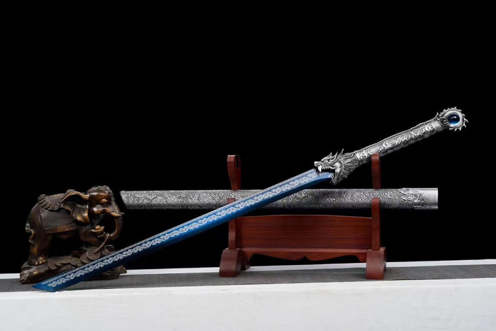 boxkatana Handmade Ao Tian Manganese Steel Chinese Sword Baked blue engraving