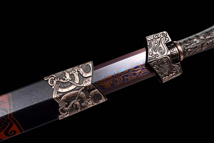 boxkatana Handmade Chinese Han Dynasty 青雲 Sword Damascus Steel Blade baking blue