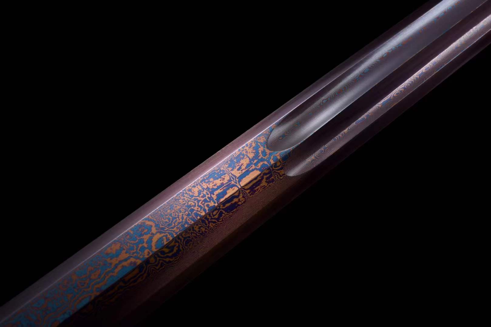 boxkatana Handmade Chinese Han Dynasty 青雲 Sword Damascus Steel Blade baking blue