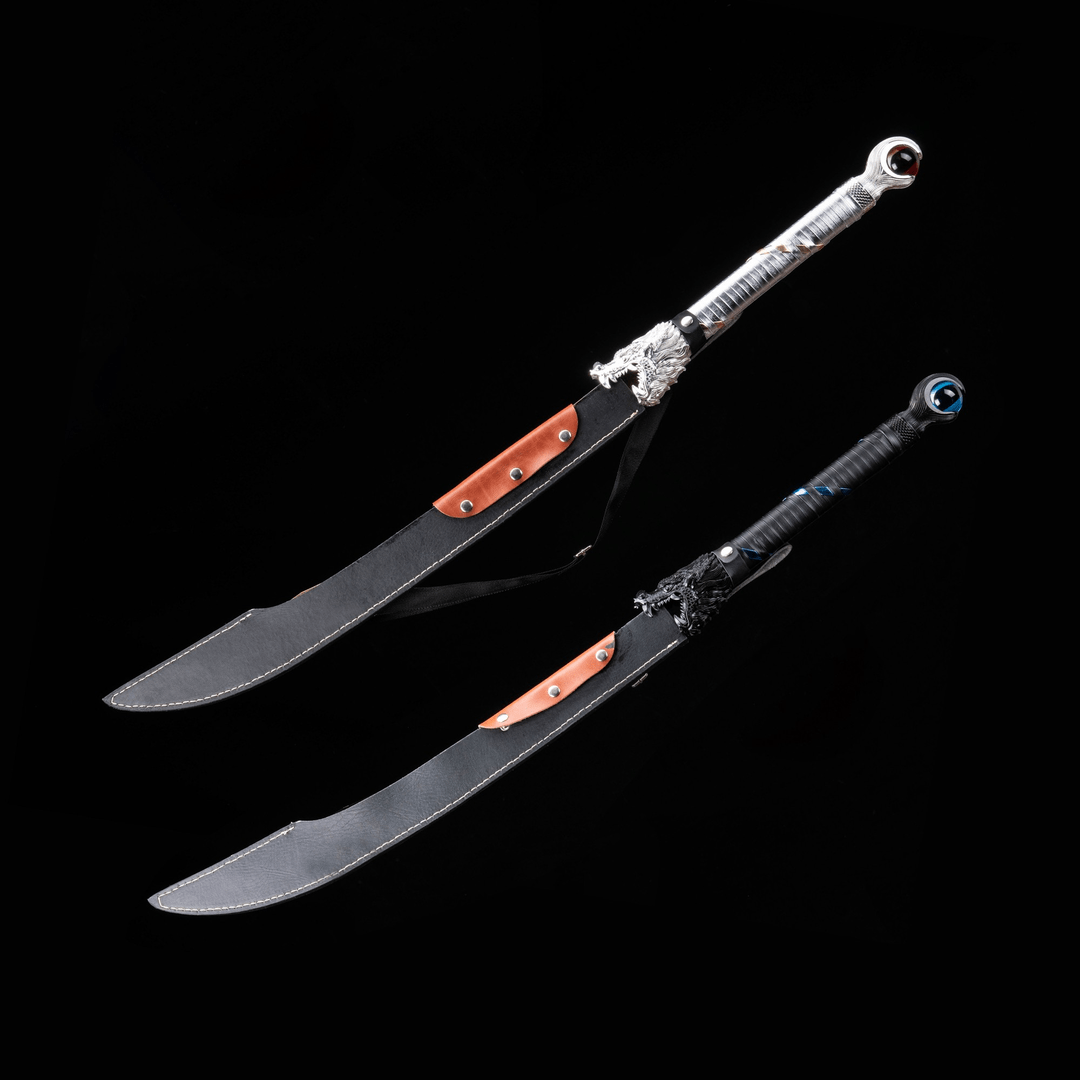 boxkatana Handmade Dragon Battle Blade Manganese Steel Chinese Sword Black & White
