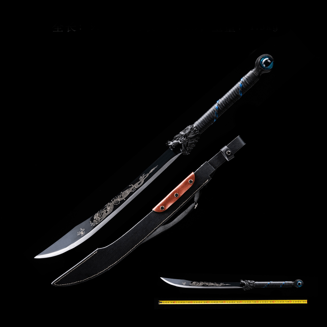 boxkatana Handmade Dragon Battle Blade Manganese Steel Chinese Sword Black & White