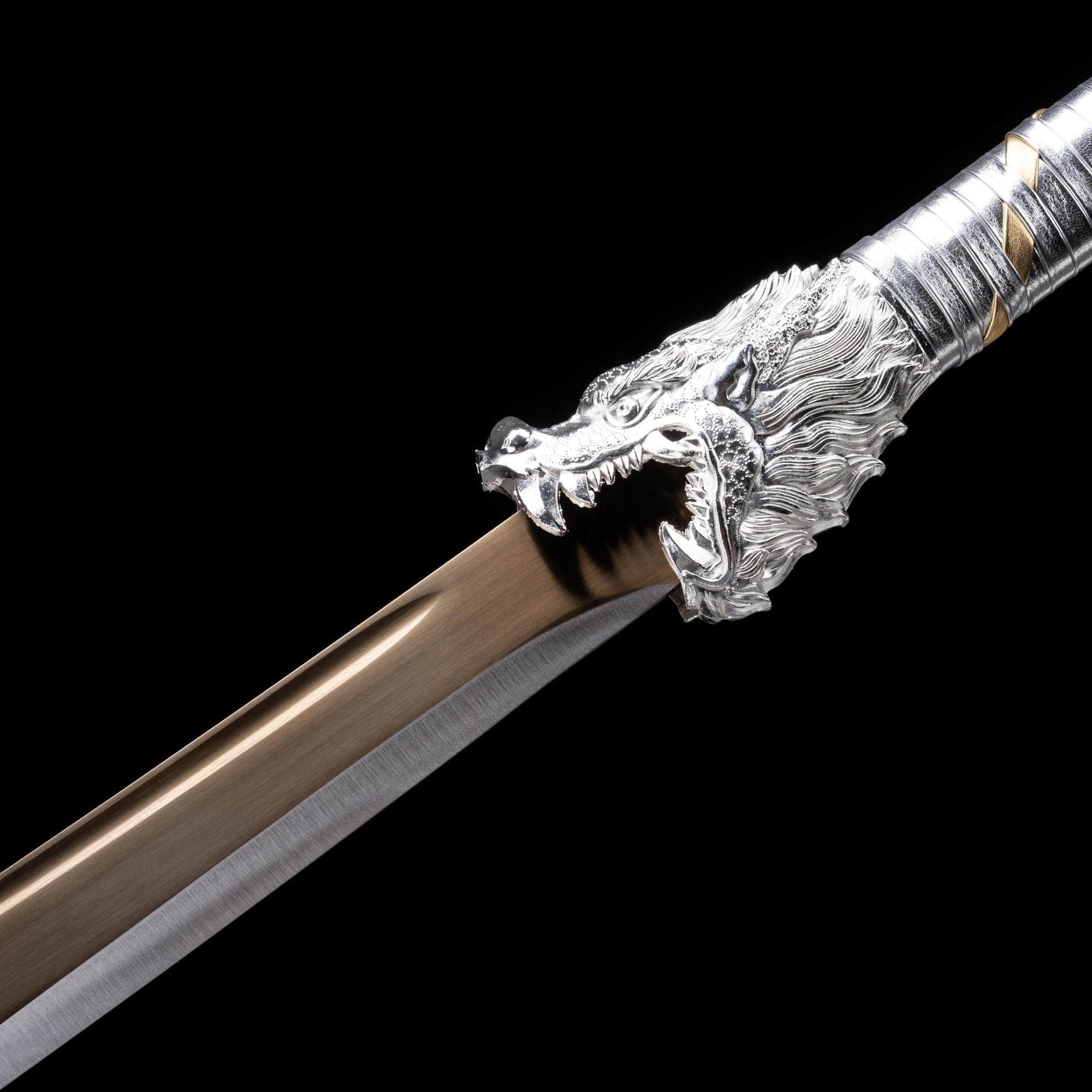boxkatana Handmade Dragon Battle Blade Manganese Steel Chinese Sword Black & White