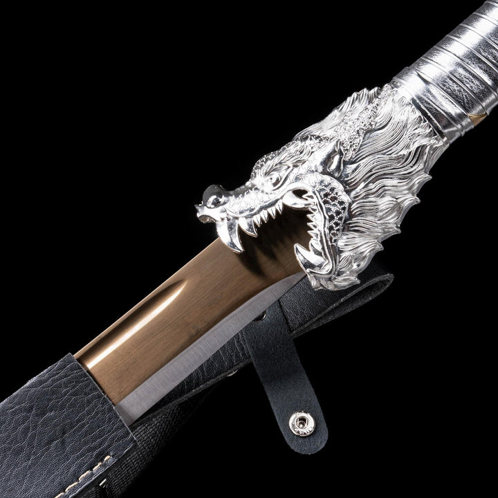 boxkatana Handmade Dragon Battle Blade Manganese Steel Chinese Sword Black & White