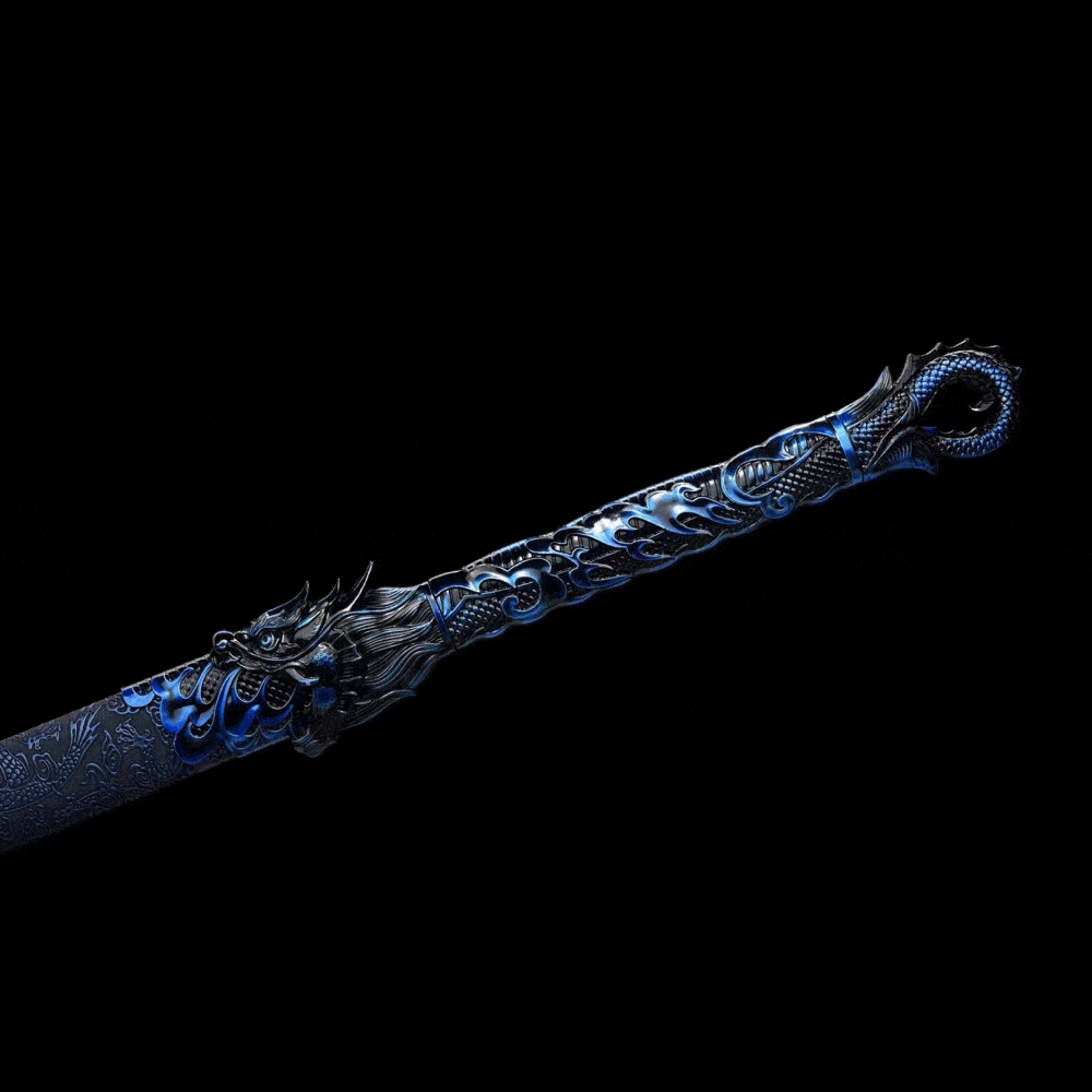 boxkatana Handmade Dragon Flame Battle Blade Chinese Sword With Blue Blade