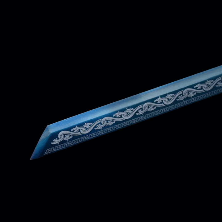 boxkatana Handmade Dragon Flame Battle Blade Chinese Sword With Blue Blade