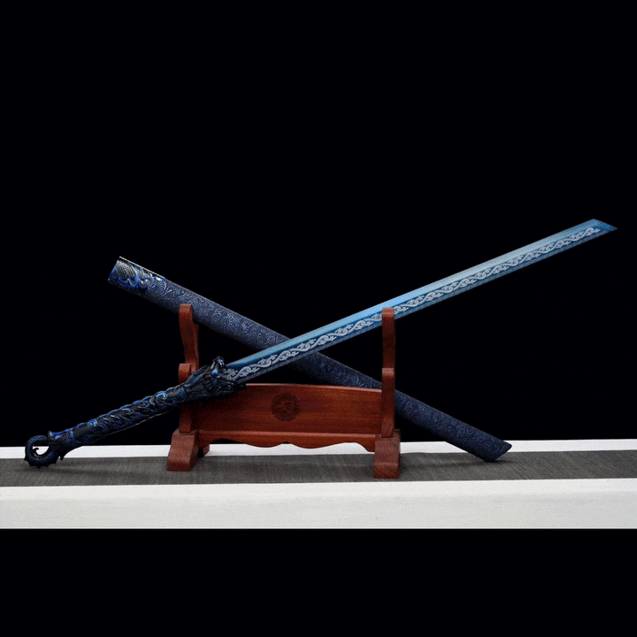 boxkatana Handmade Dragon Flame Battle Blade Chinese Sword With Blue Blade