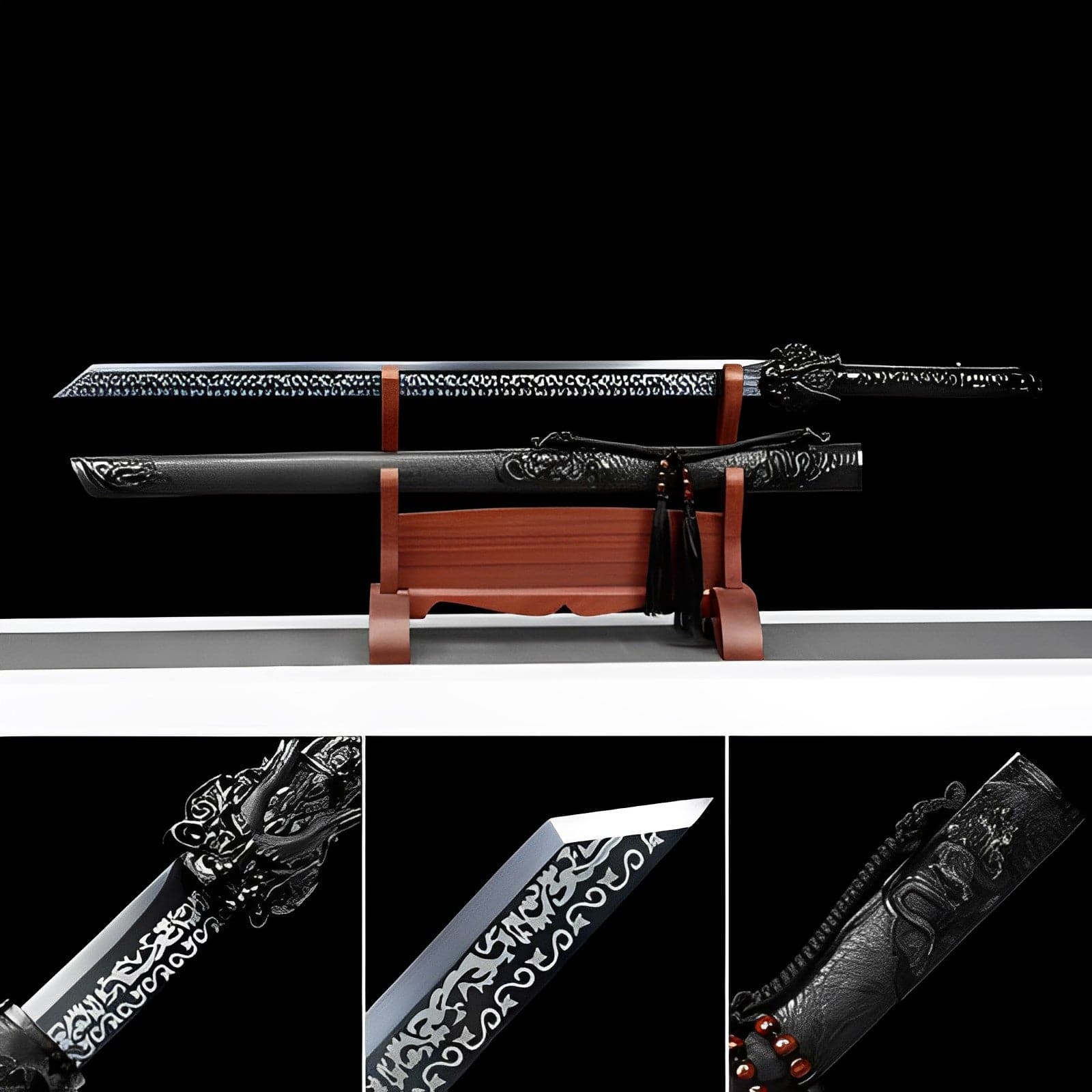 boxkatana Handmade Dragon King Battle Blade With Black scabbard