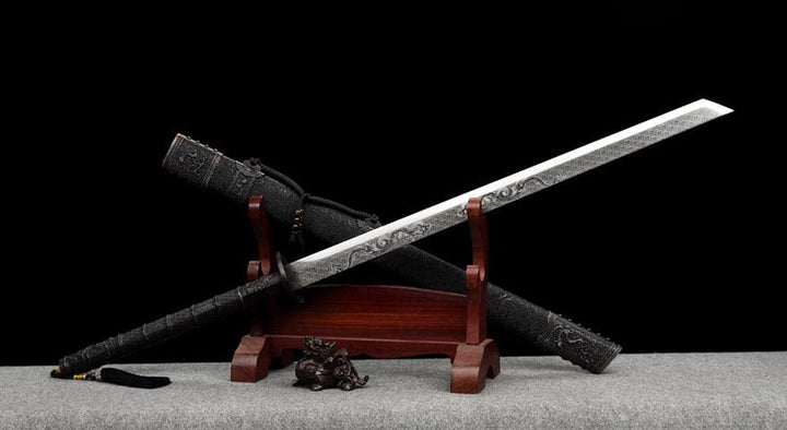 boxkatana Handmade Gnarled Dragon High Manganese Steel Carve flowers Chinese Sword