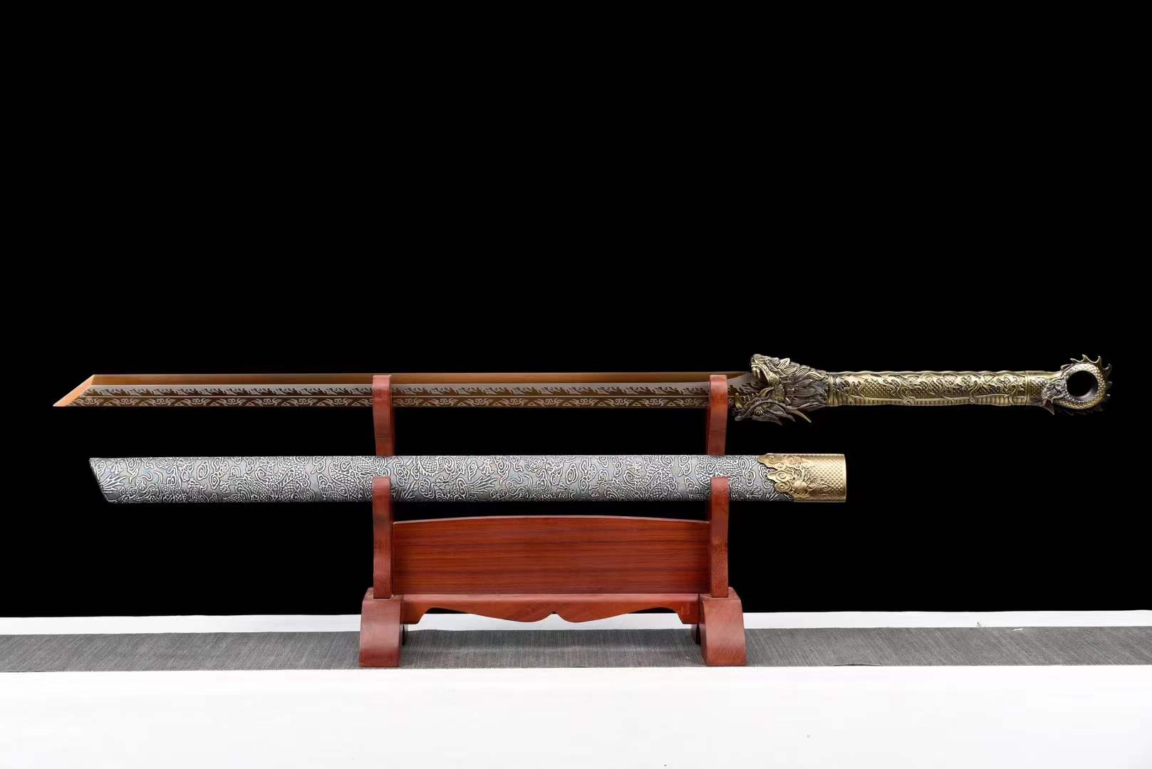 boxkatana Handmade Golden Dragon Chinese Sword With Golden Blade