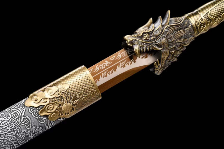 boxkatana Handmade Golden Dragon Chinese Sword With Golden Blade