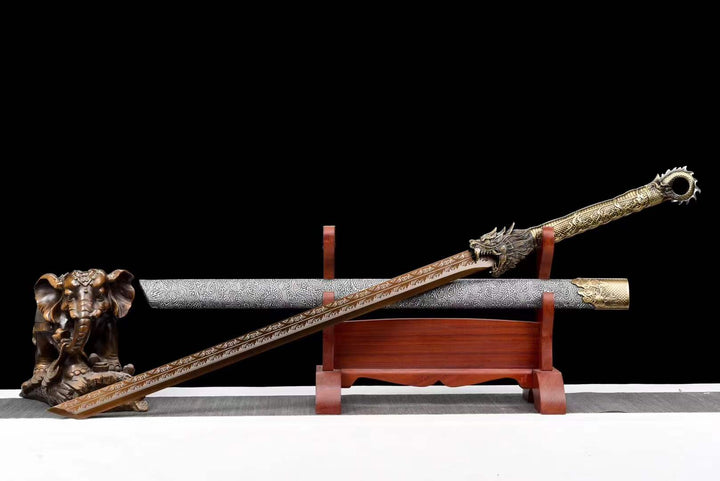 boxkatana Handmade Golden Dragon Chinese Sword With Golden Blade
