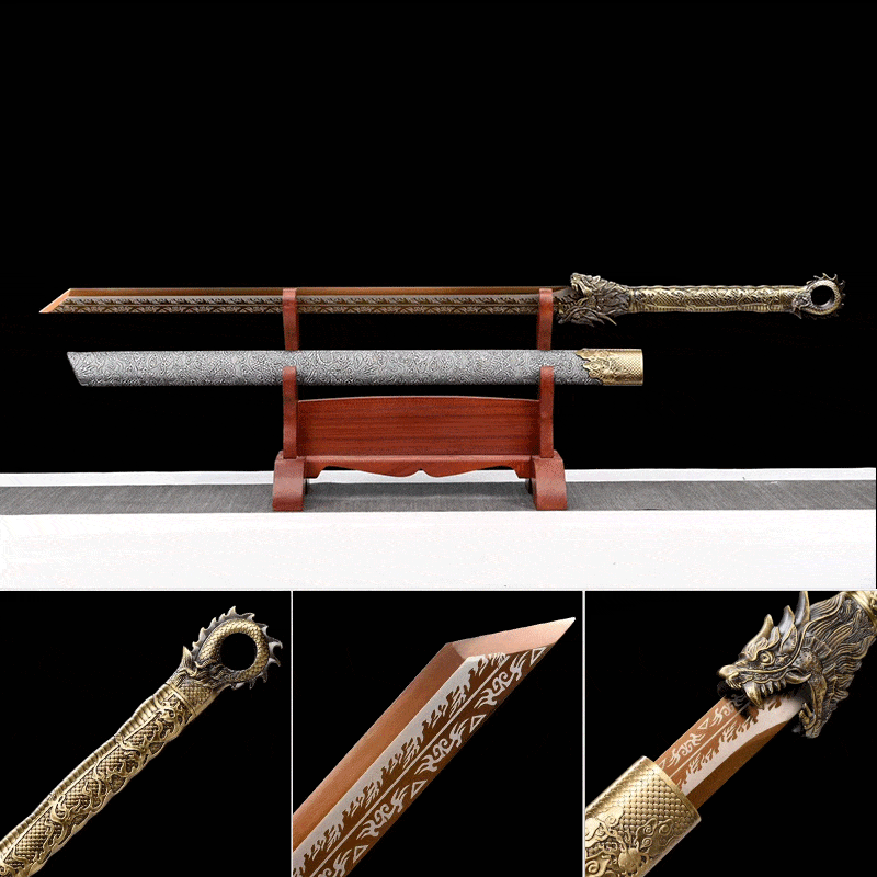 boxkatana Handmade Golden Dragon Chinese Sword With Golden Blade