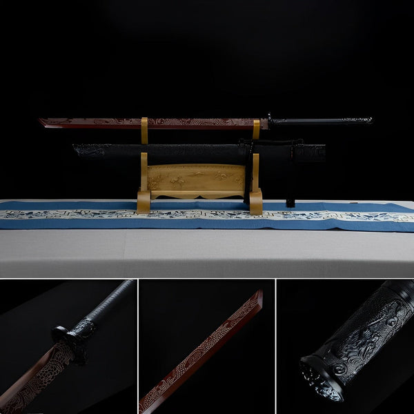 boxkatana Handmade High Carbon Steel Archaic Blood Dragon  Tang Heng Sword