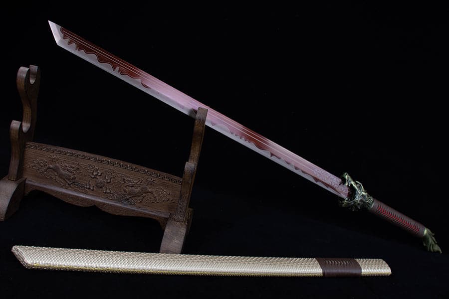 boxkatana Handmade High Carbon Steel Flowing Shadow  Chinese Sword With Red Blade