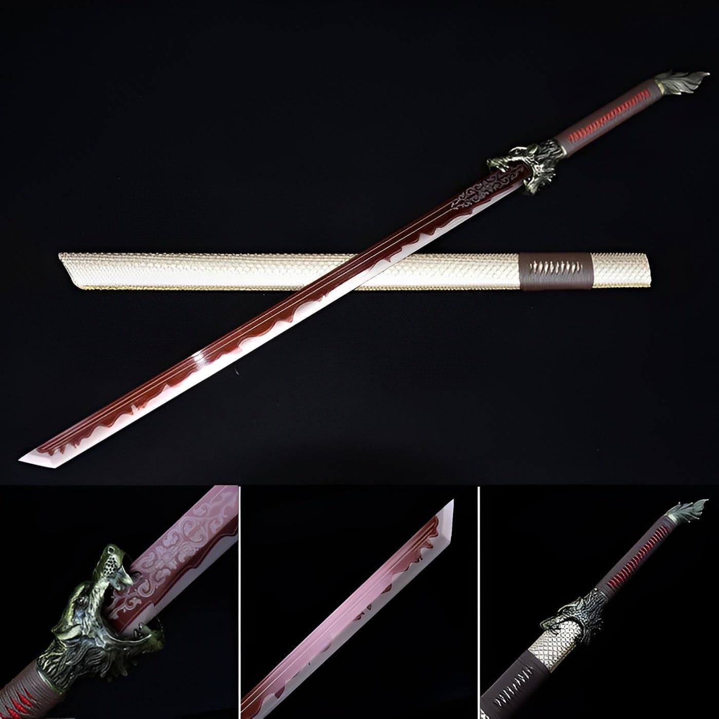 boxkatana Handmade High Carbon Steel Flowing Shadow  Chinese Sword With Red Blade