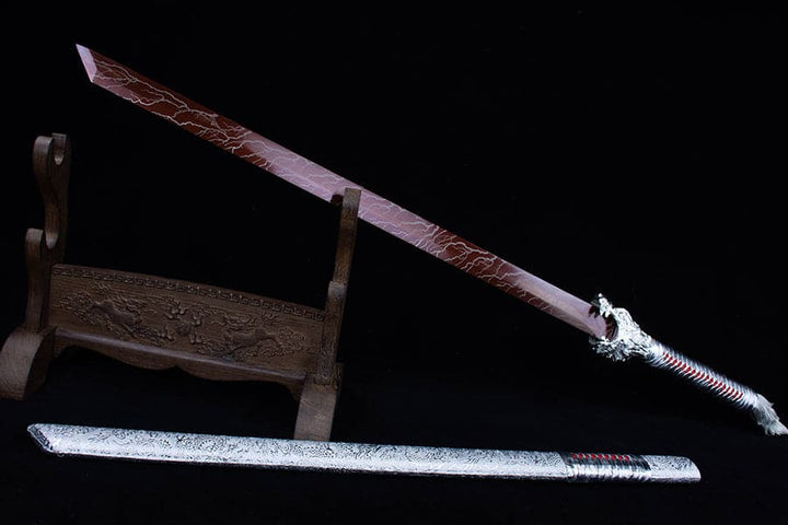 boxkatana Handmade High Carbon Steel Inferno Thunderwolf  Chinese Sword With Red Blade