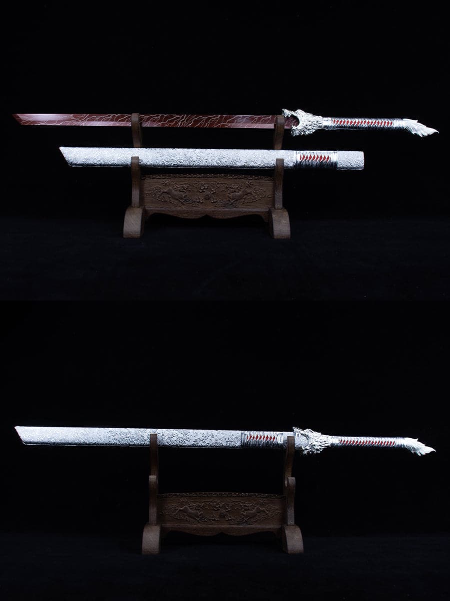 boxkatana Handmade High Carbon Steel Inferno Thunderwolf  Chinese Sword With Red Blade