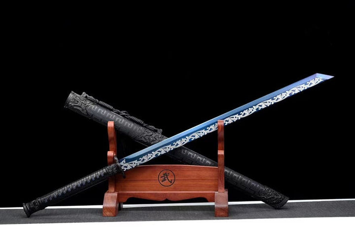 boxkatana Handmade 花無缺 High Manganese Steel Chinese Sword With Baked Blue Blade