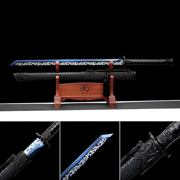 boxkatana Handmade 花無缺 High Manganese Steel Chinese Sword With Baked Blue Blade
