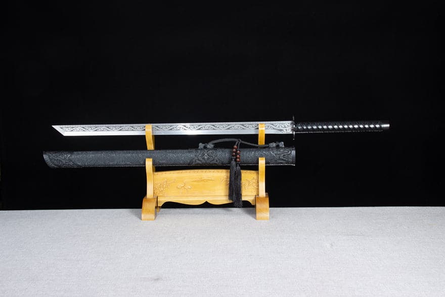 boxkatana Handmade High Manganese Steel Ink Dragon Chinese Sword With black Sheath
