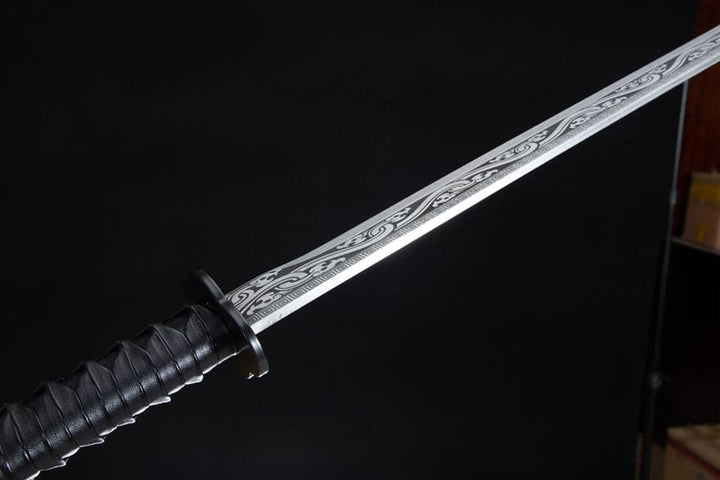 boxkatana Handmade High Manganese Steel Ink Dragon Chinese Sword With black Sheath