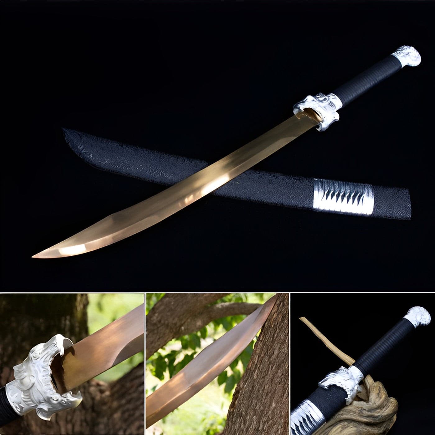 boxkatana Handmade High Manganese Steel Kim Snow  Chinese Knife With Golden Blade