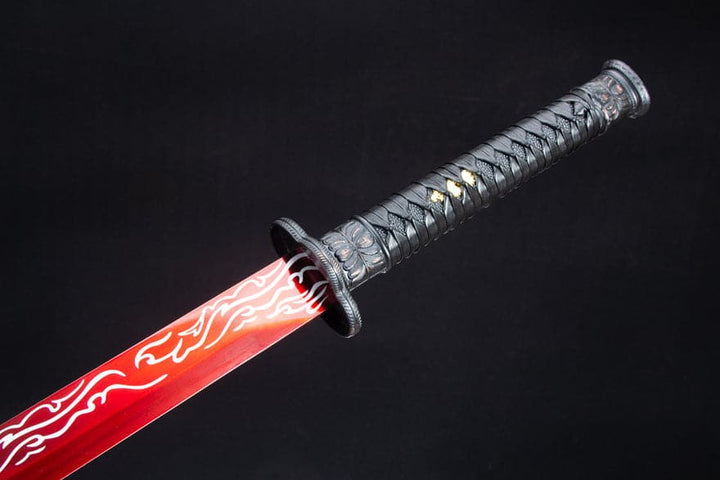 boxkatana Handmade High Manganese Steel Red Flame Chinese Sword With Red Blade